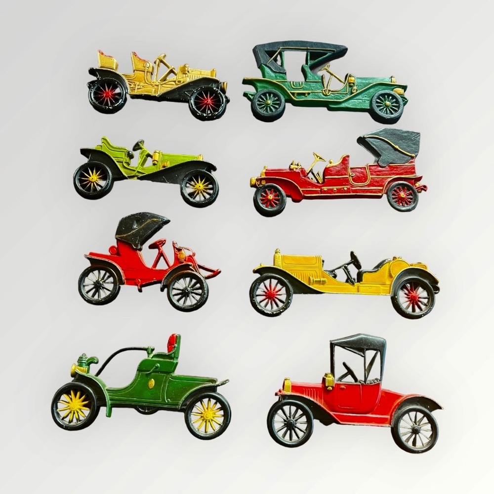 Vintage Midwest Co. Cars Cast Metal Wall Plaques Set of 8 Collectible